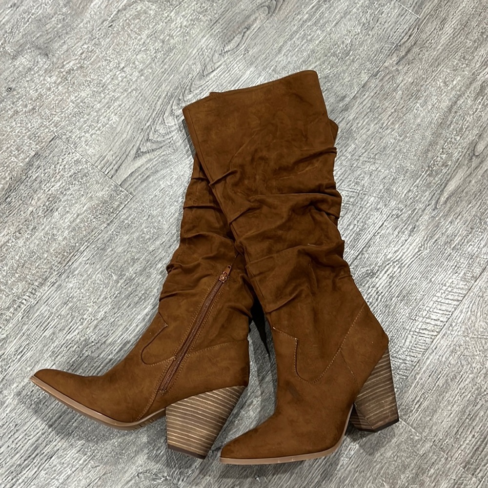 DONATED Suede Dark Camel Boots